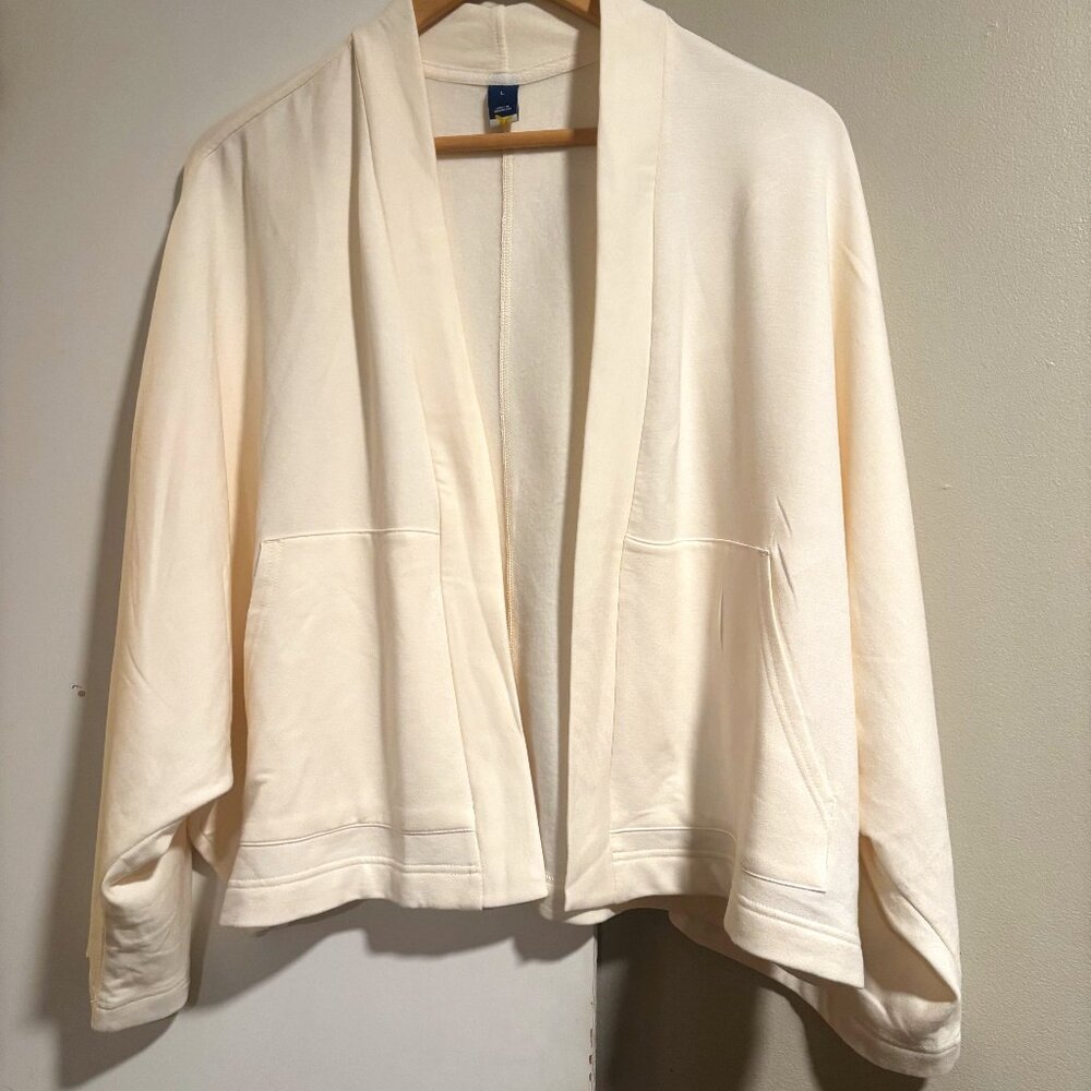 Old Navy Kimono Sleeve Open Front Dark Ivory Cardigan - Draped Slub Knit Sz L